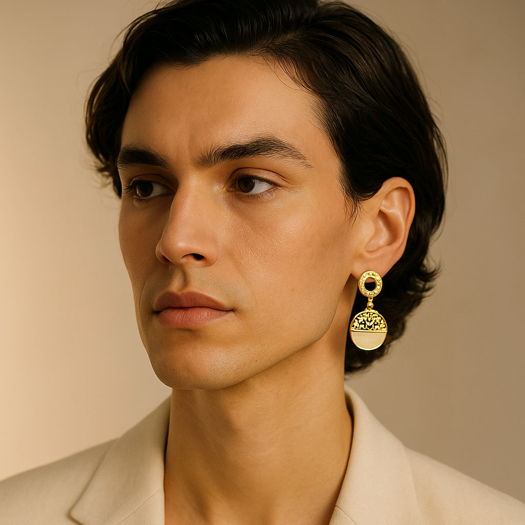 Brinco em Madri Pérola com Renda Dourada